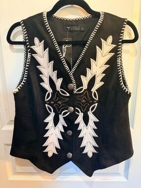 Vintage Deadstock Western Vest with White Embroidered Appliqué and Conchos